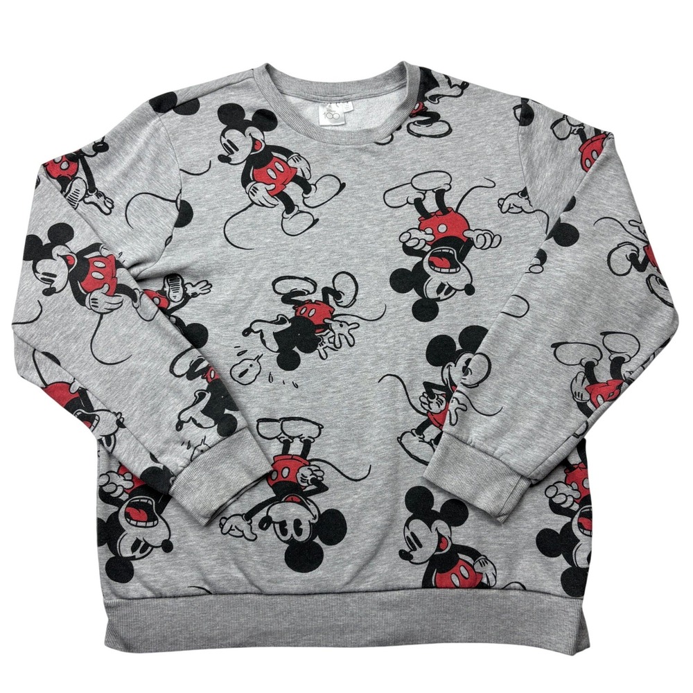Disney 100 Mickey Mouse All Over Print Sweatshirt Gray XXL Crewneck Fleece